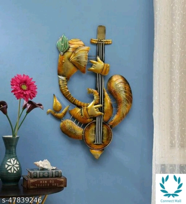 Iron Guitar Ganesh With Led - Free Size, Metal, Pack of1